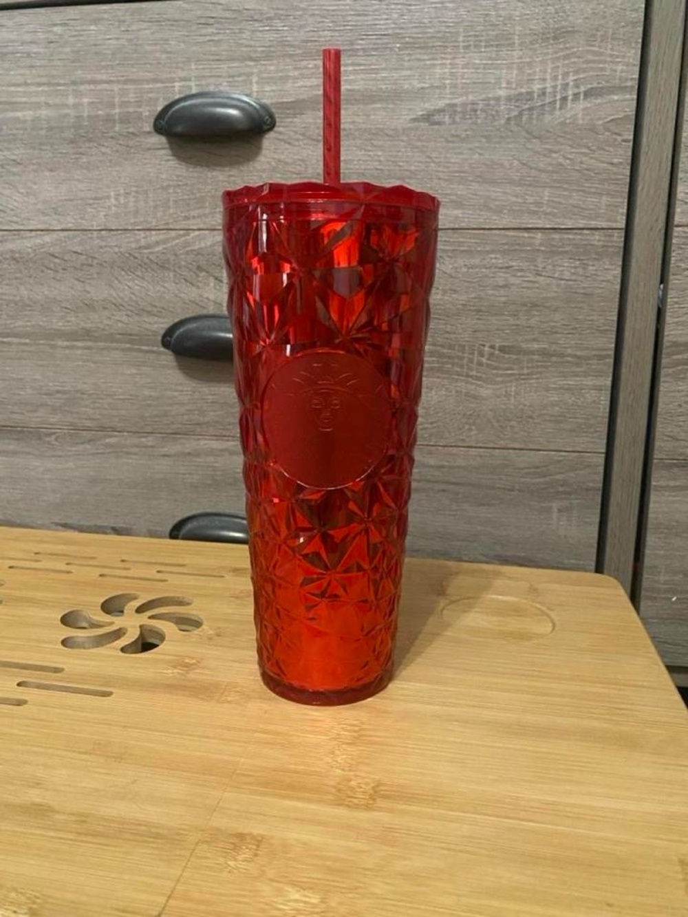 Starbucks Red Faceted Reusable Cup with Straw